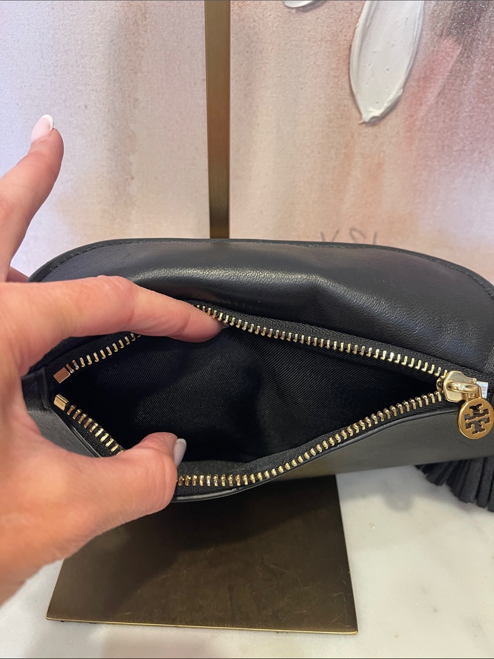 Tory Burch Black Quilted Fleming 
Leather Crossbody Belt Bag with Tassel - Picture 8 of 9